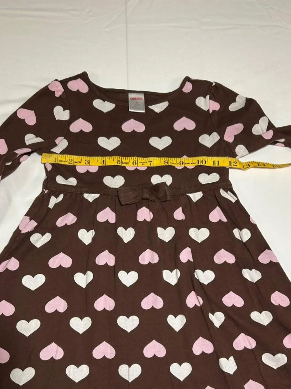 Gymboree Girls 4 Brown Pink White Heart Long Sleeve Cotton Skater Dress Classic